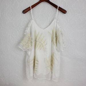 Gimmicks Womens Blouse‎ Size Medium Cream/White Floral Sheer Sleeveless V-Neck